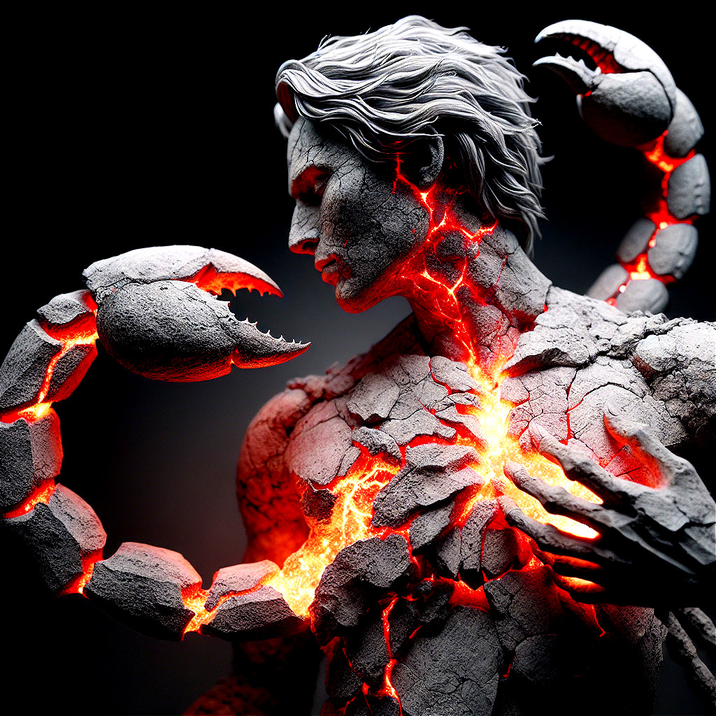 Humanoid Figure with Cracked Skin and Scorpion Tail