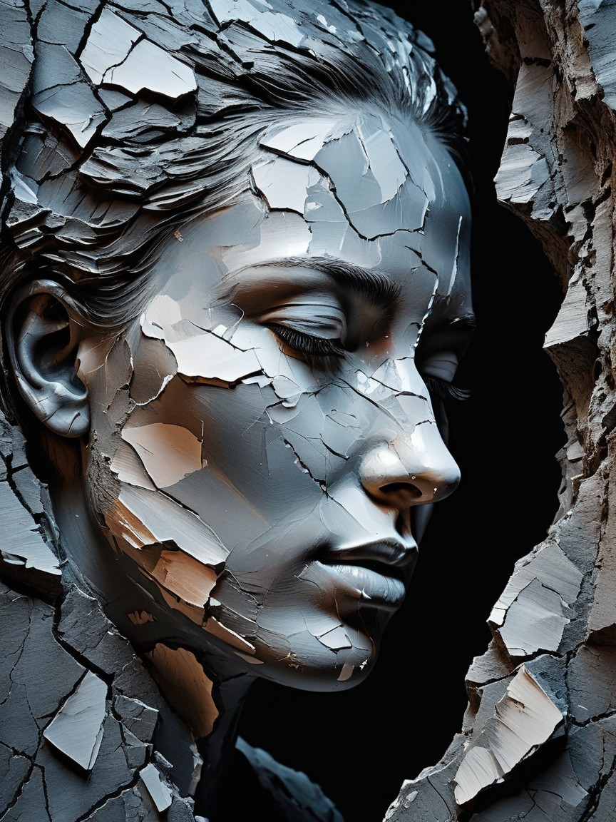 Sculptural Representation of a Woman's Face in Clay