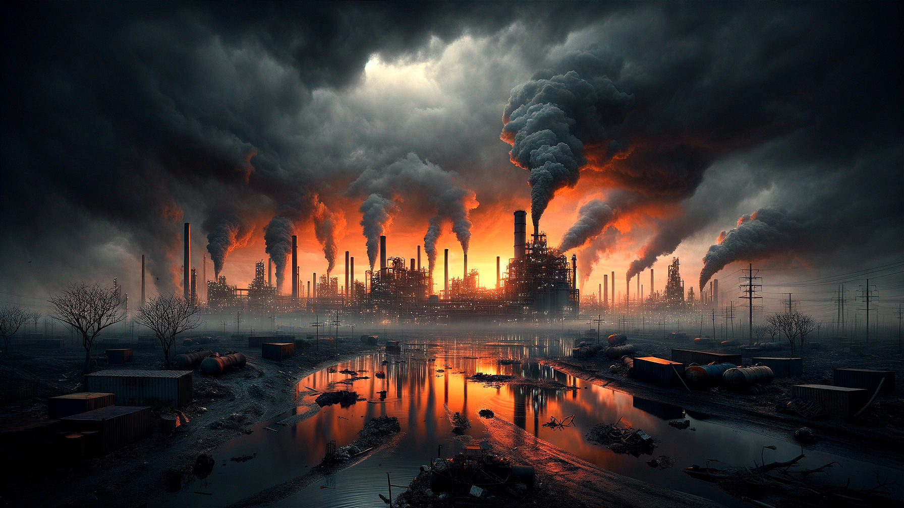 Industrial Landscape with Pollution and Ominous Glow