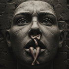 Stone-Carved Face with Human Figure in Dramatic Setting