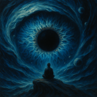 Serene Figure Overlooking Cosmic Landscape with Eye