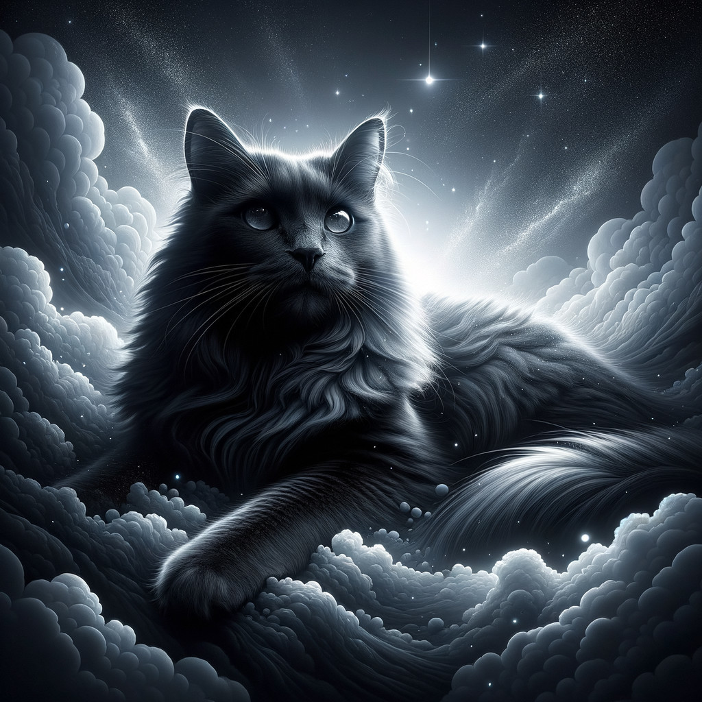 Majestic Cat in a Celestial Cloudy Landscape