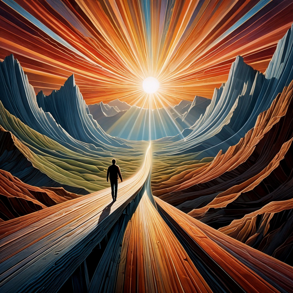 Solitary Figure on Winding Path through Vibrant Mountains