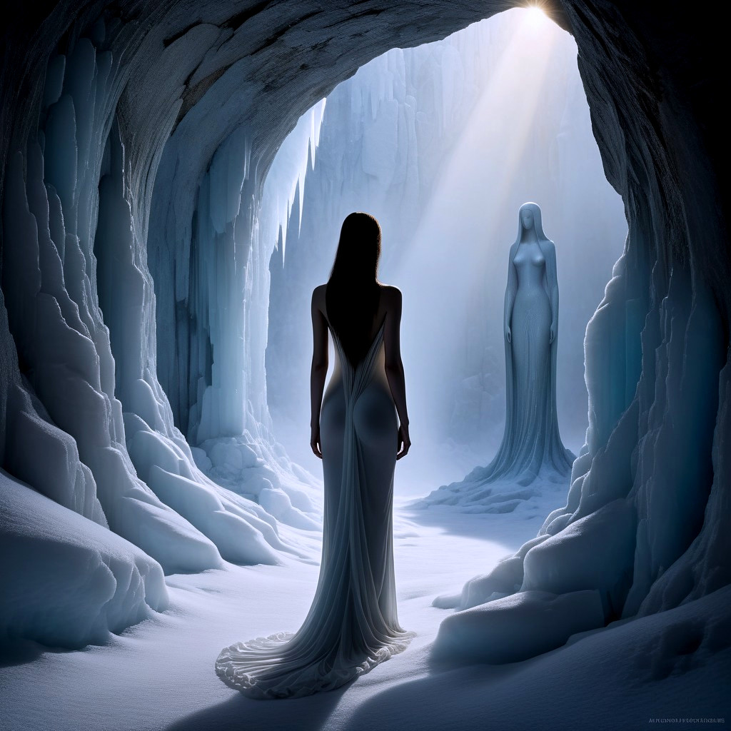 Serene Ice Cave with Ethereal Light and Mystical Atmosphere