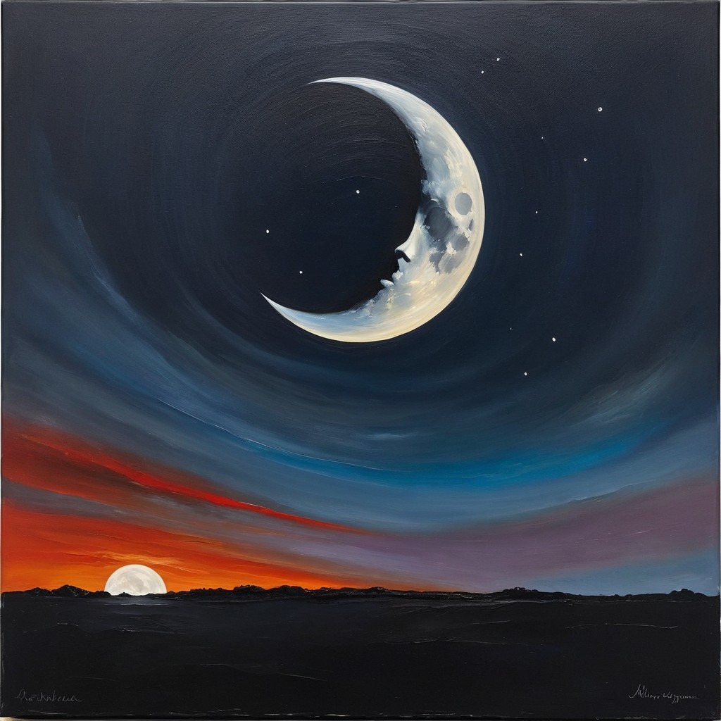 Serene Night Sky with Crescent Moon and Twilight Colors