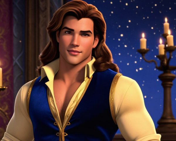 Animated Prince in Elegant Attire with Romantic Background