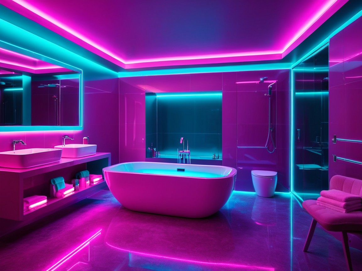 Modern Bathroom Design with Freestanding Tub and LED Lighting