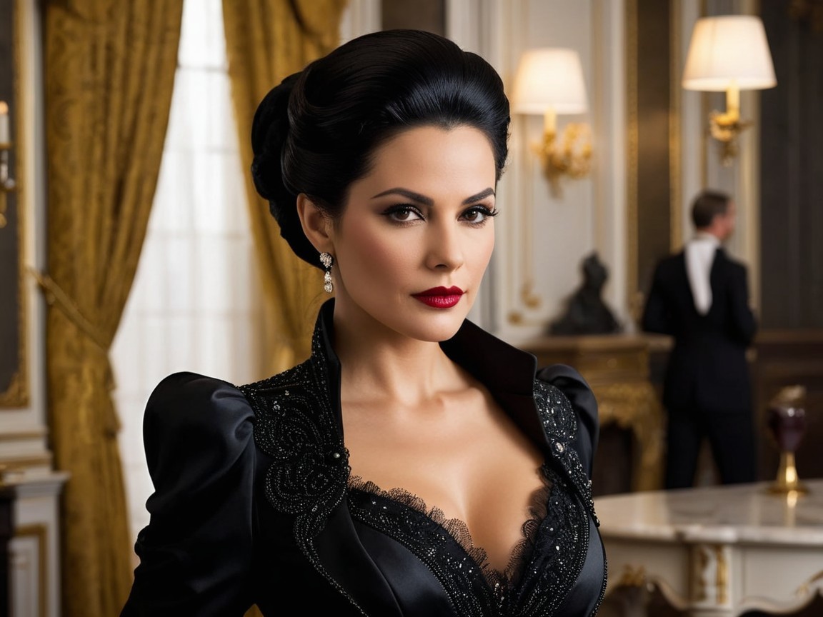 Elegant Woman in Lavishly Decorated Room