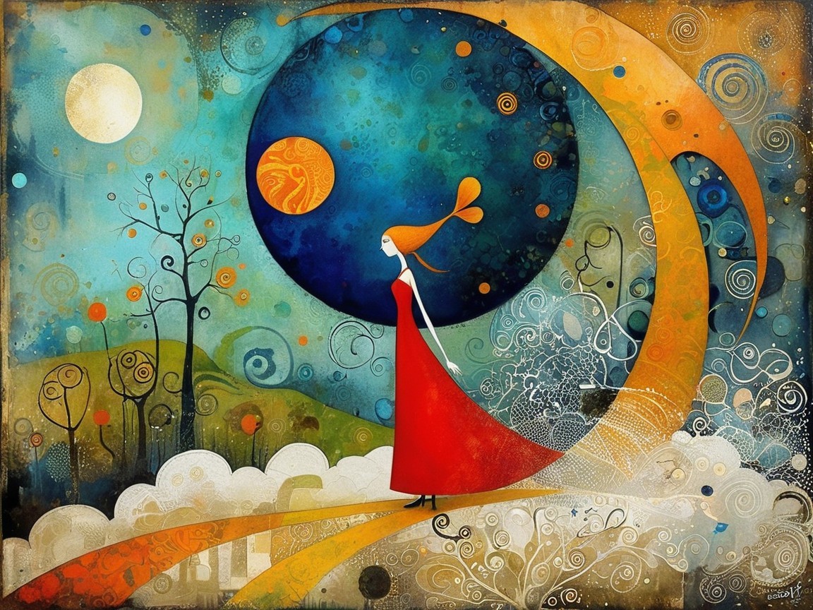 Whimsical Illustration of a Figure on a Colorful Path
