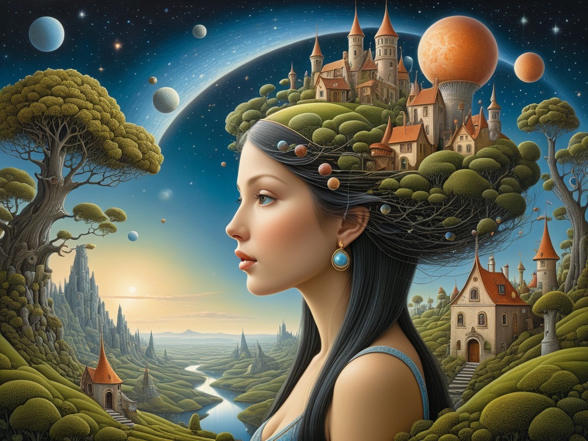 Woman with Black Hair in a Fantasy Landscape