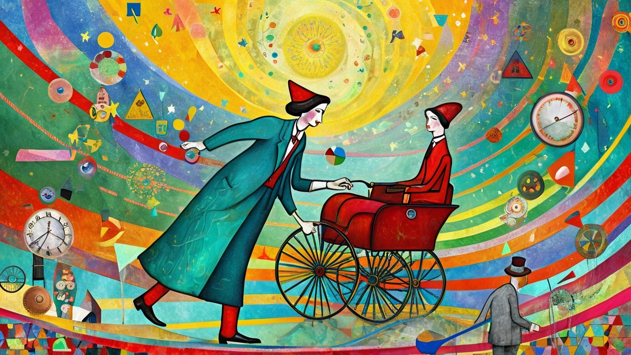 Surreal Artwork with Whimsical Figures and Vivid Colors