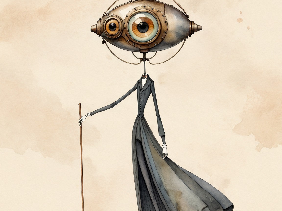Surreal Character with Eye Head in Elegant Attire