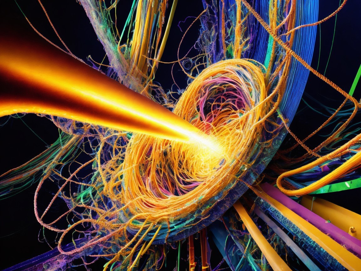 Intricate Abstract Digital Artwork with Colorful Threads