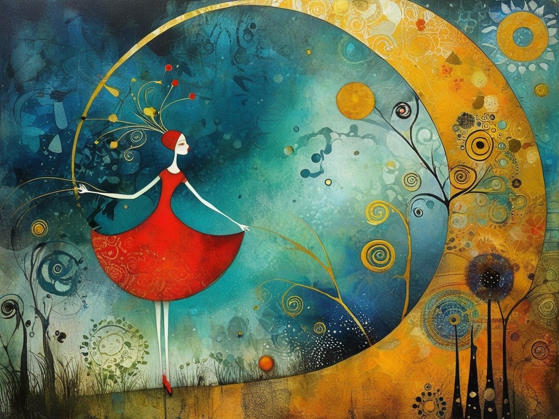 Colorful Illustration of a Figure in a Red Dress