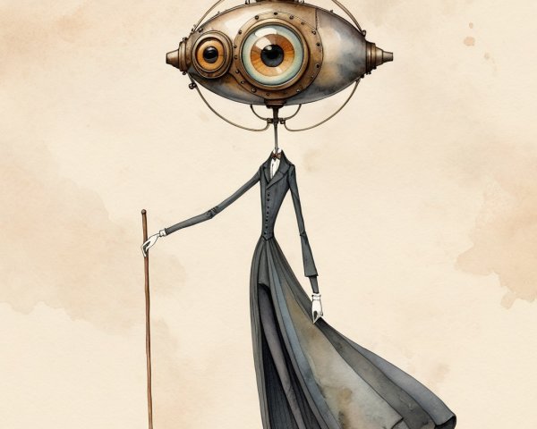 Surreal Character with Eye Head in Elegant Attire