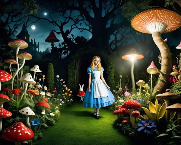 Whimsical Moonlit Forest with Colorful Mushrooms