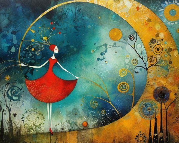 Colorful Illustration of a Figure in a Red Dress