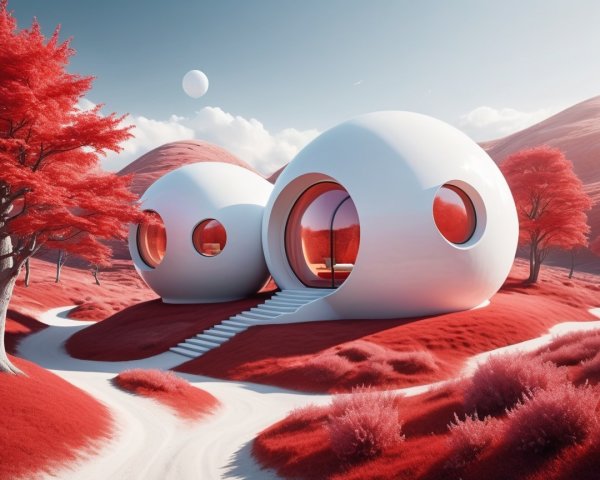 Futuristic Spherical Houses in Red Landscape