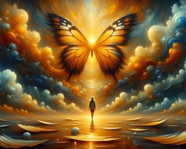 Surreal Landscape with Figure and Colossal Butterfly