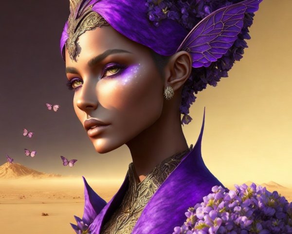 Enchanting Figure in Purple Attire in Desert Setting