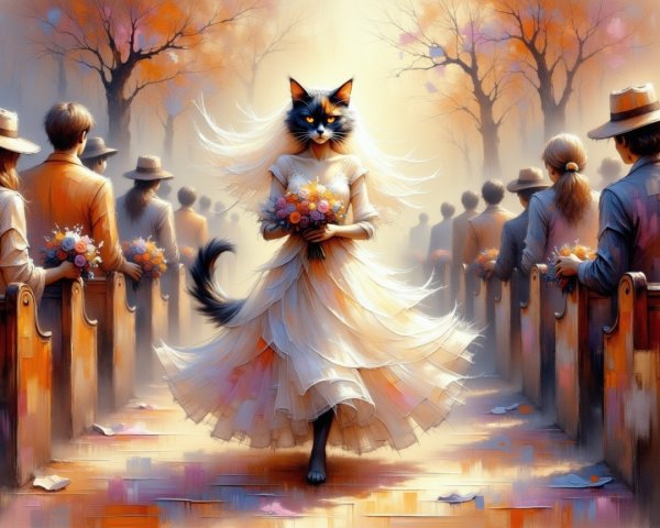Cat in Bridal Gown at Whimsical Autumn Ceremony