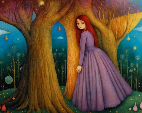 Whimsical Scene of a Girl in a Dreamy Landscape