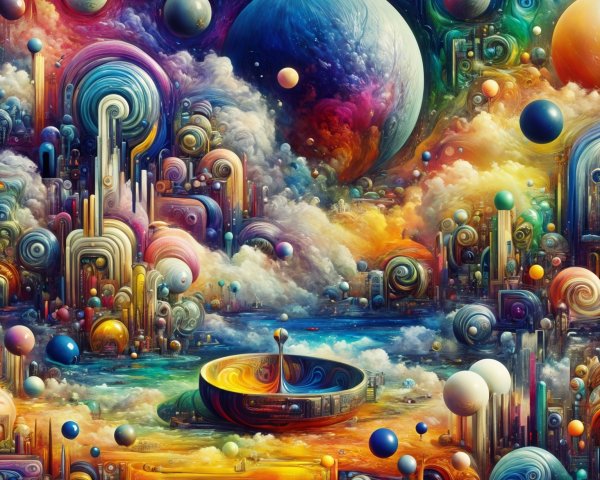Surreal Landscape with Colorful Swirls and Shapes