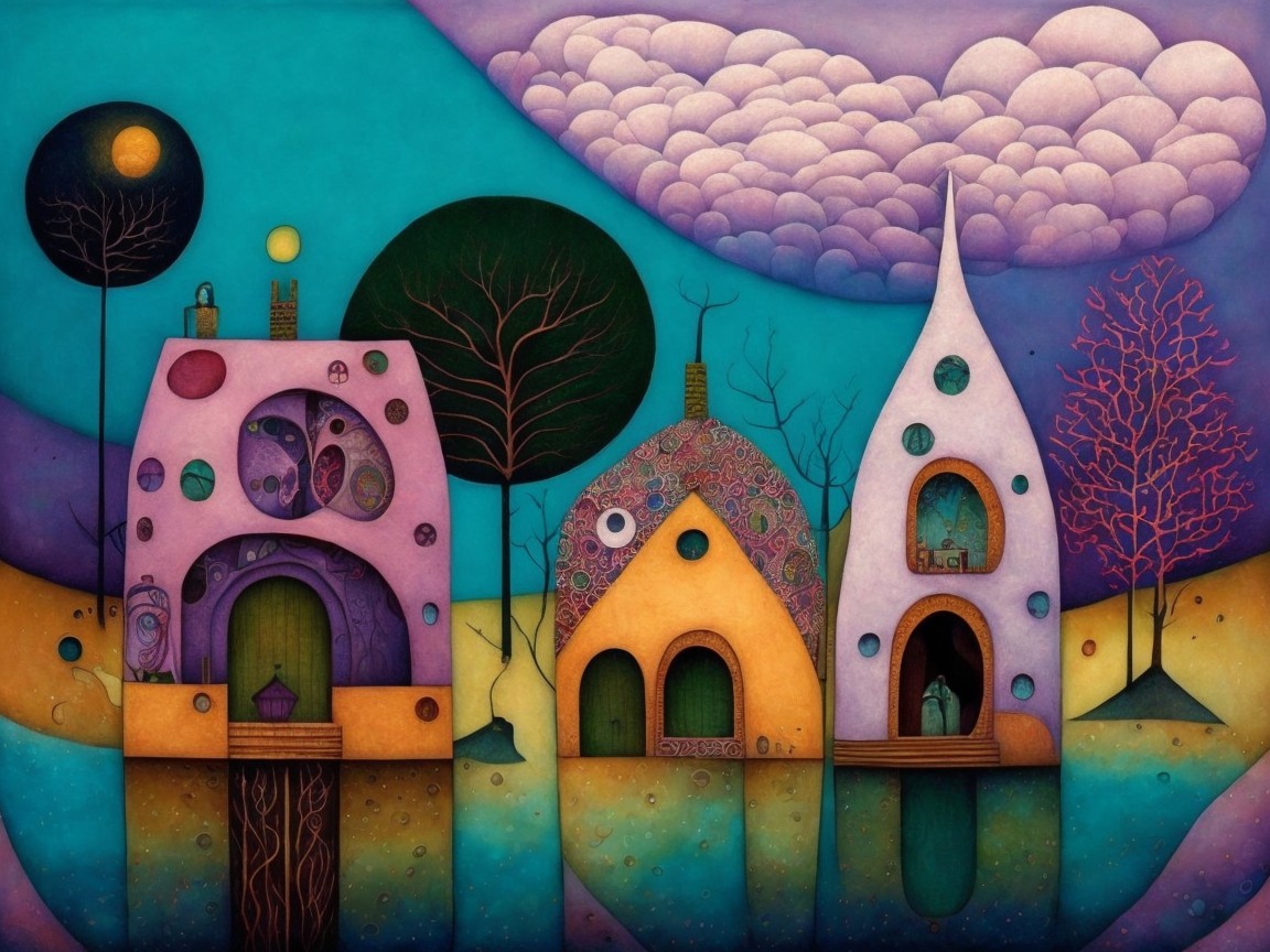 Colorful Whimsical Houses in a Surreal Landscape