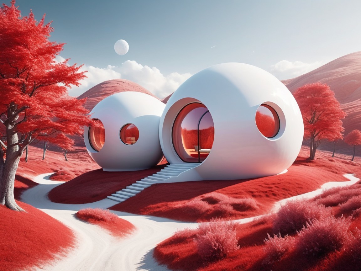 Futuristic Spherical Houses in Red Landscape