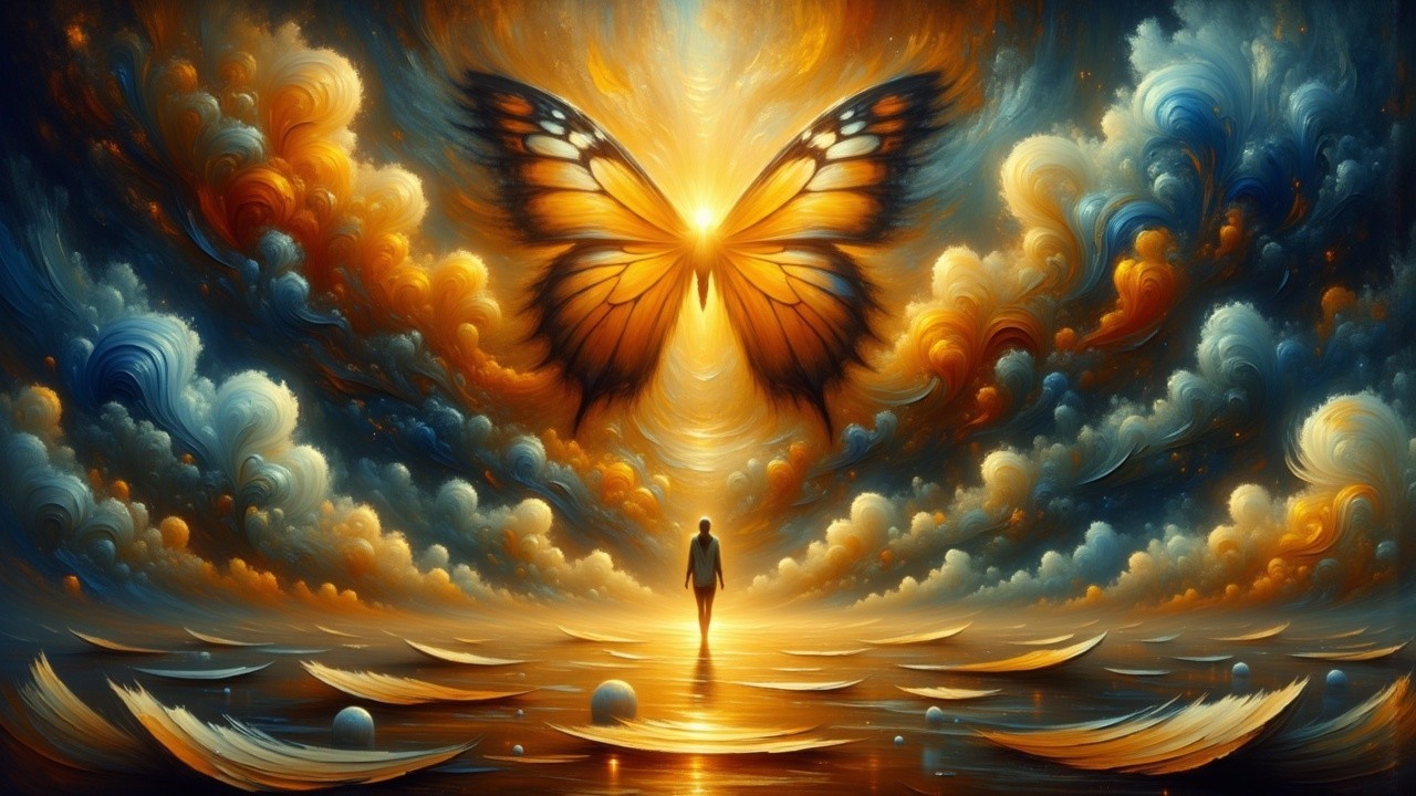 Surreal Landscape with Figure and Colossal Butterfly