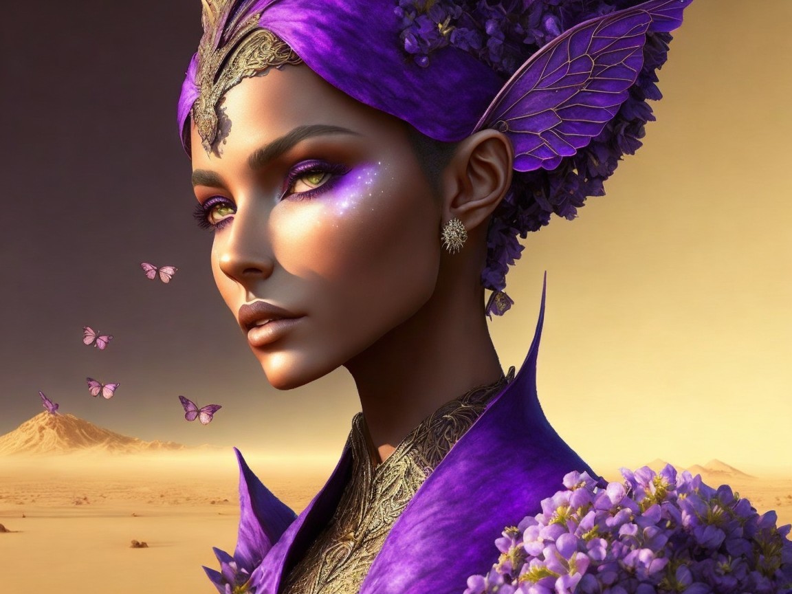 Enchanting Figure in Purple Attire in Desert Setting