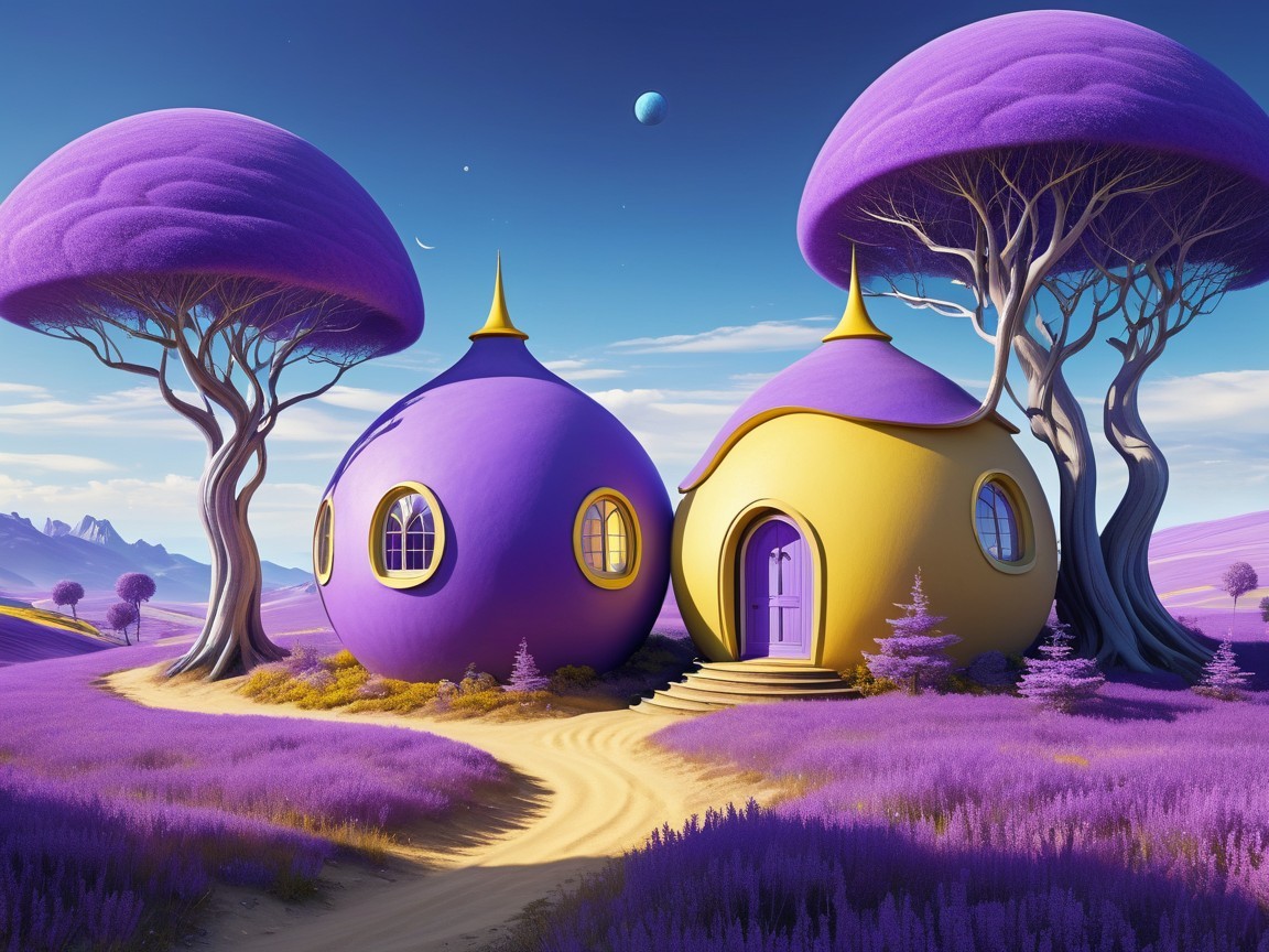 Whimsical Round Houses in a Vibrant Landscape