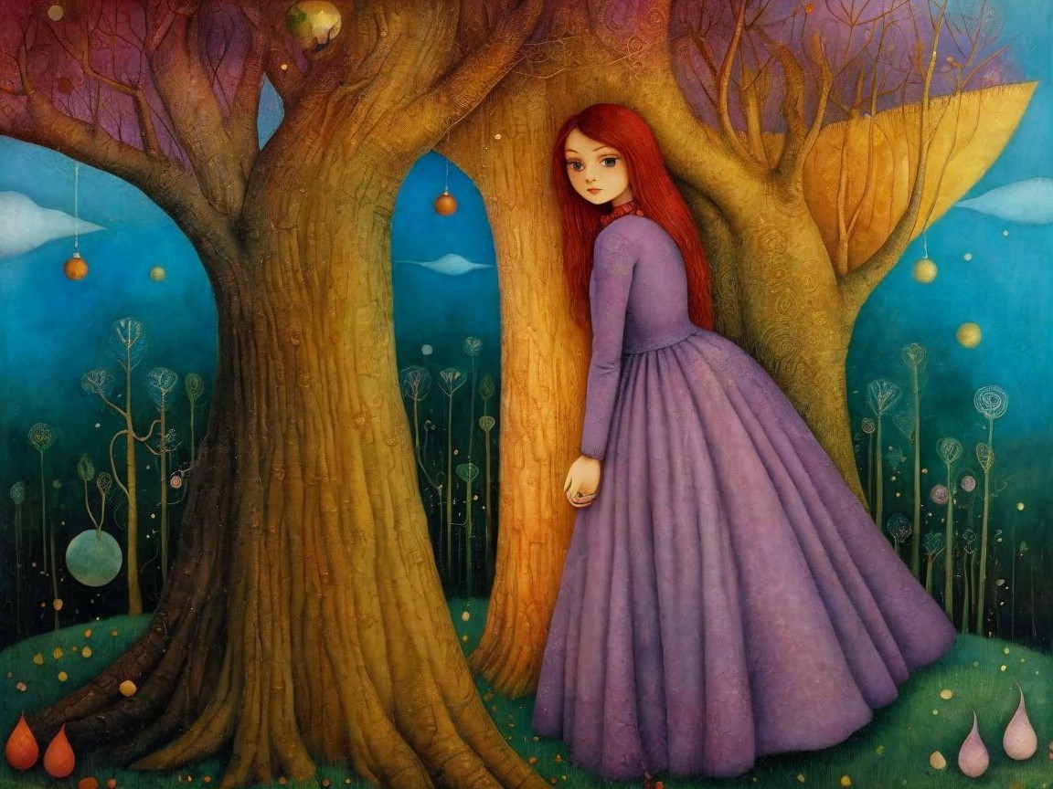 Whimsical Scene of a Girl in a Dreamy Landscape