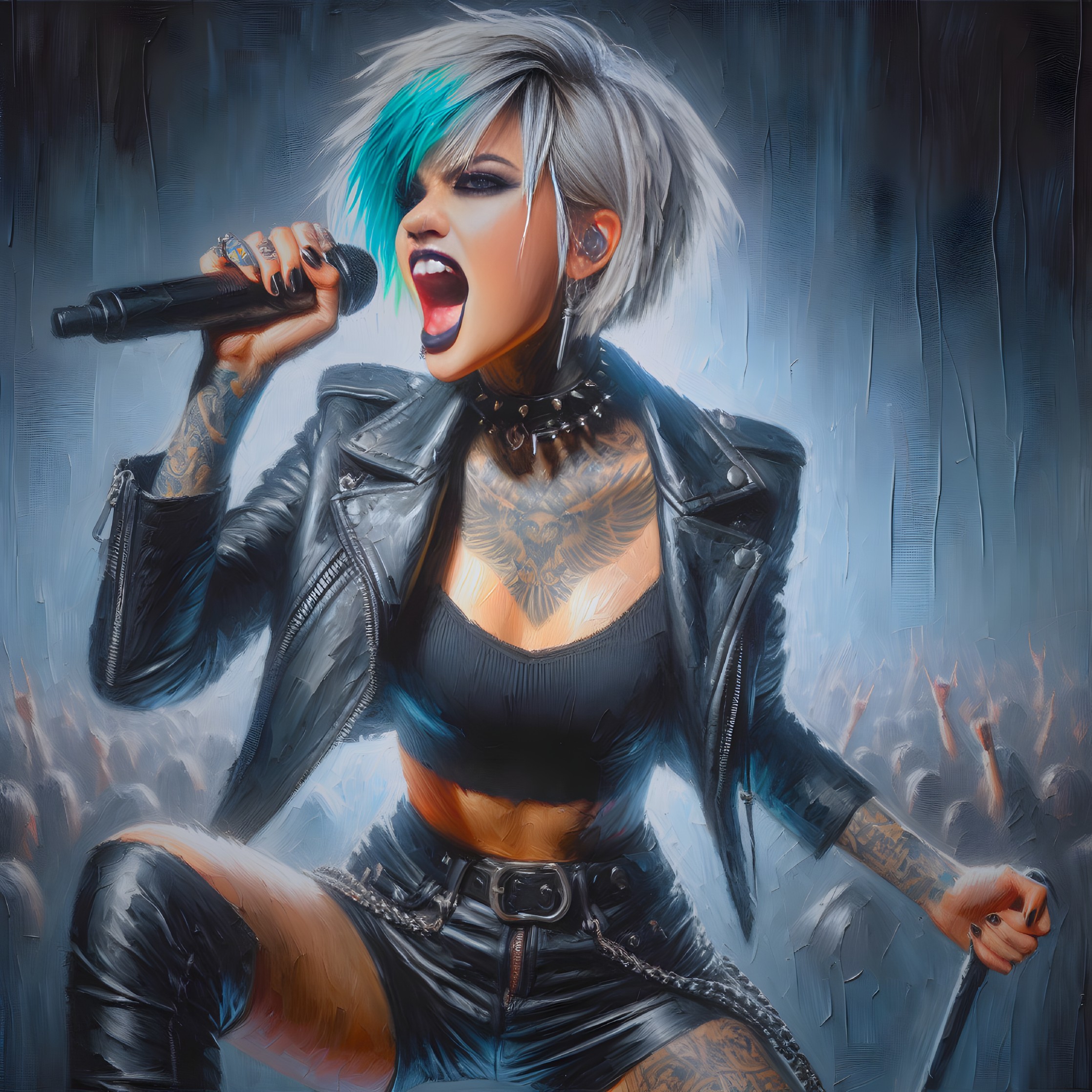 Fierce Rock Singer Performs with Edgy Style on Stage