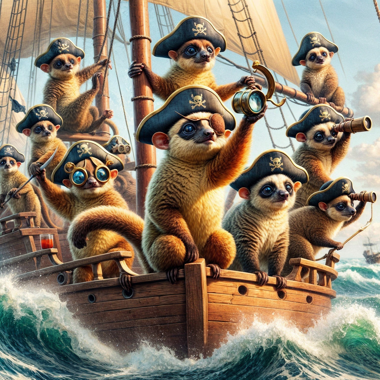 Playful Meerkats as Pirates on a Wooden Ship