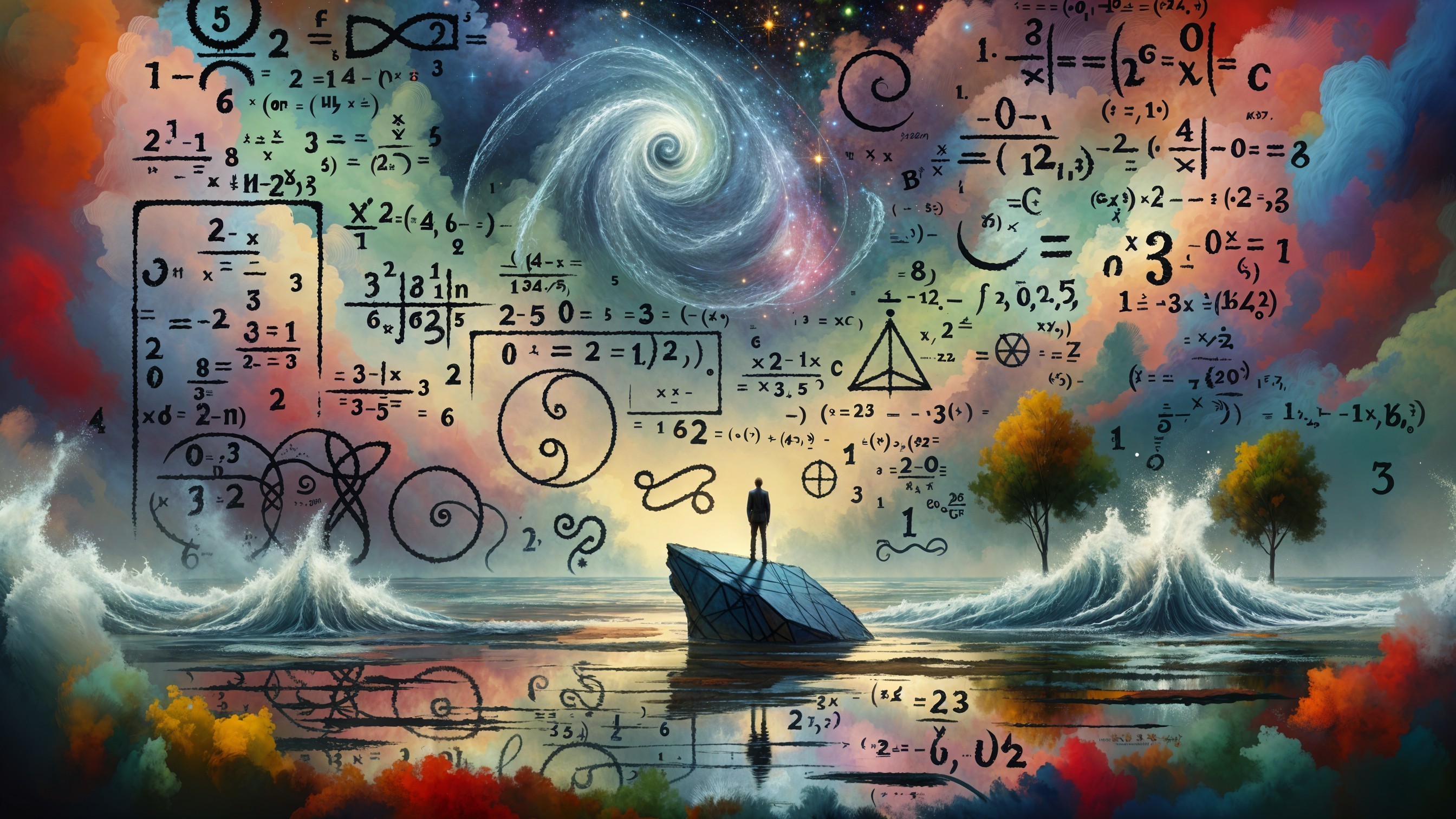 Surreal Landscape with Figure and Cosmic Elements