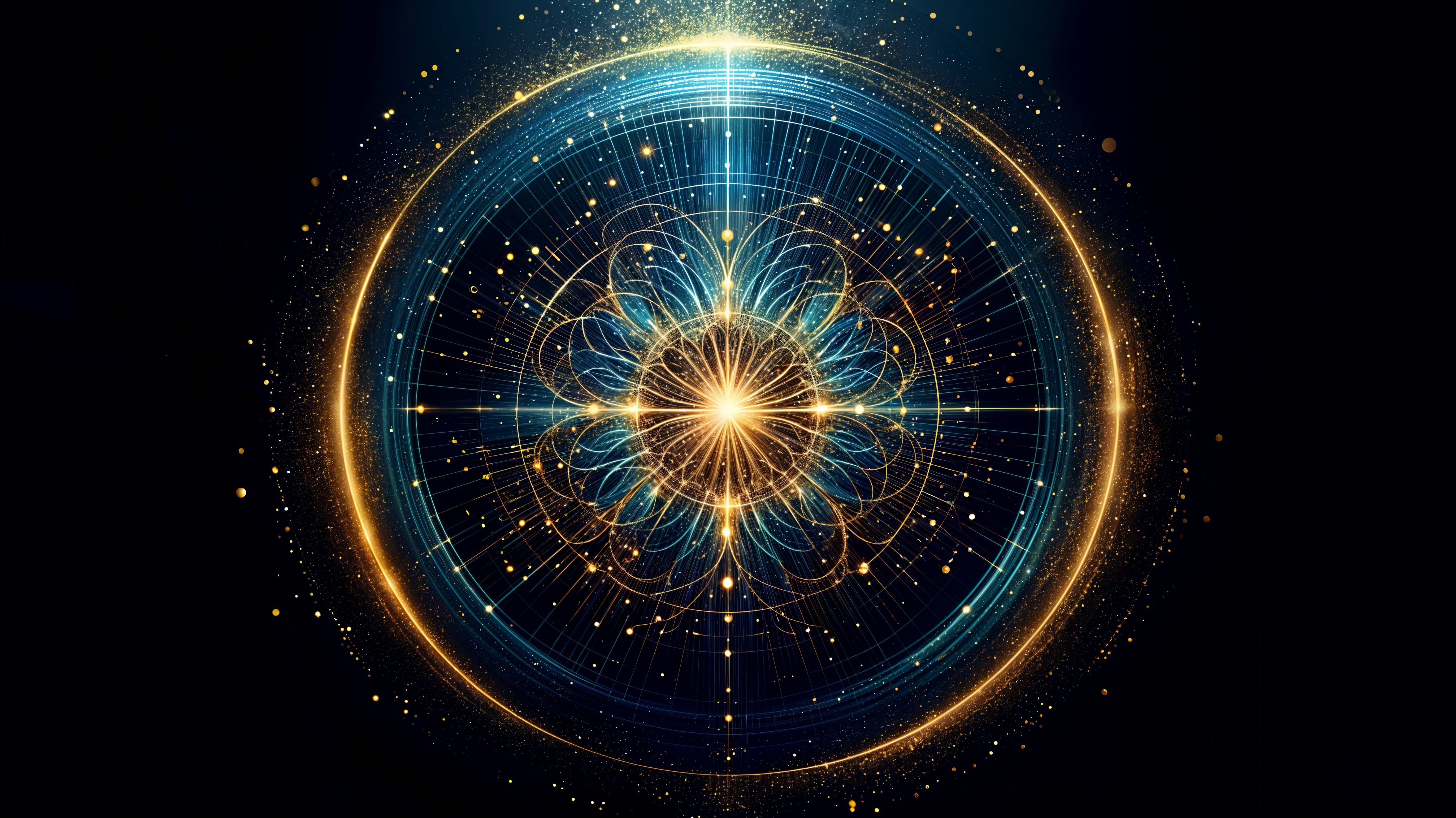 Glowing Atom Design with Concentric Light Circles