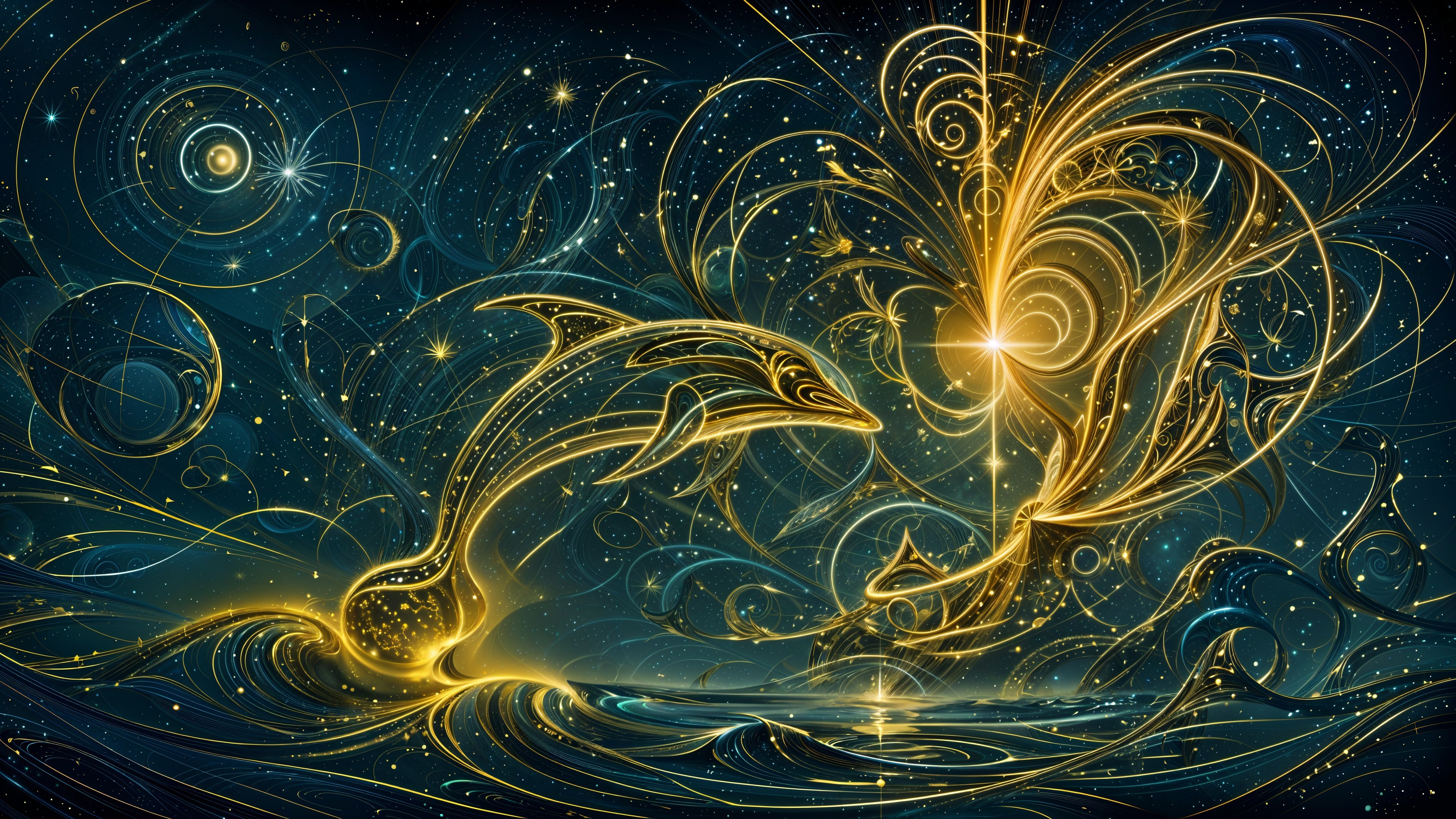 Cosmic Scene with Dolphin and Ethereal Light Elements