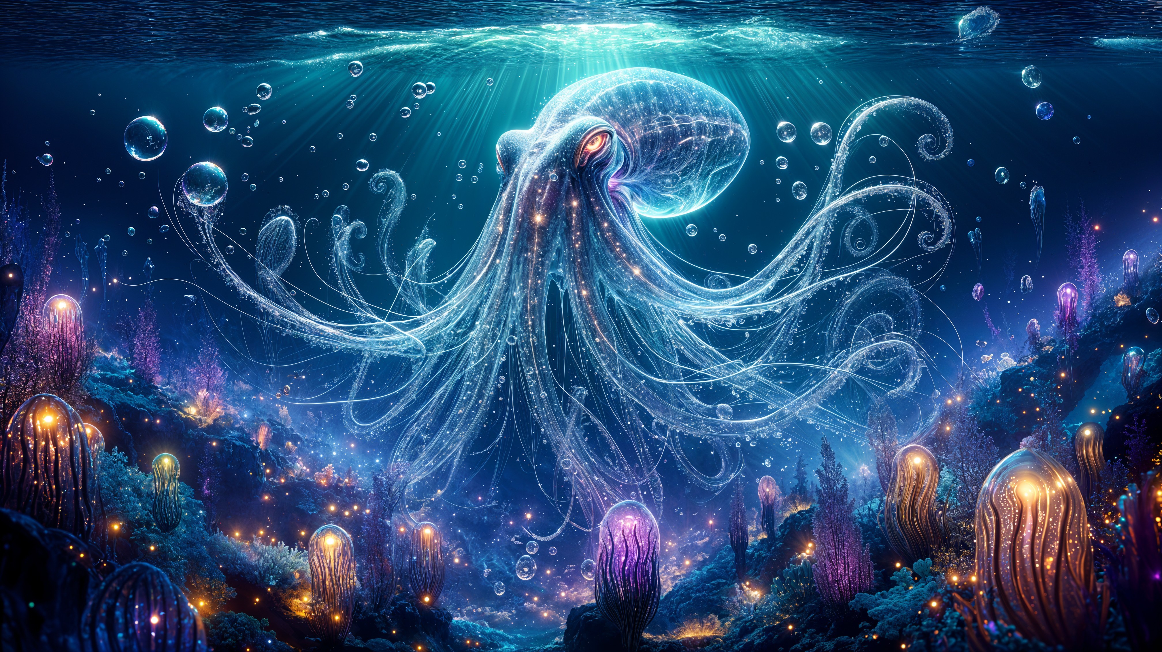 Luminous Jellyfish in a Vibrant Underwater Scene