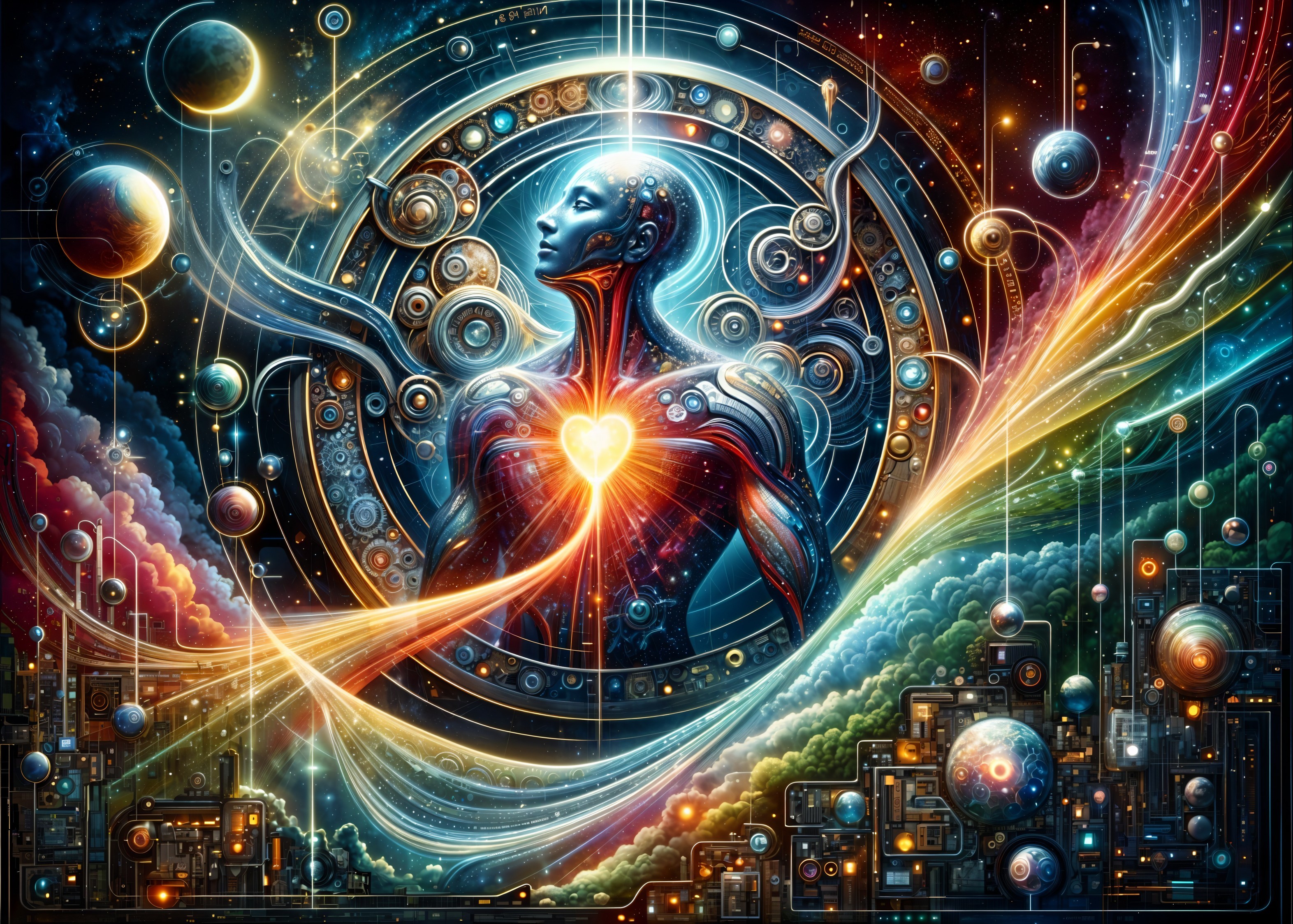 Luminous Figure in a Vibrant Cosmic Landscape