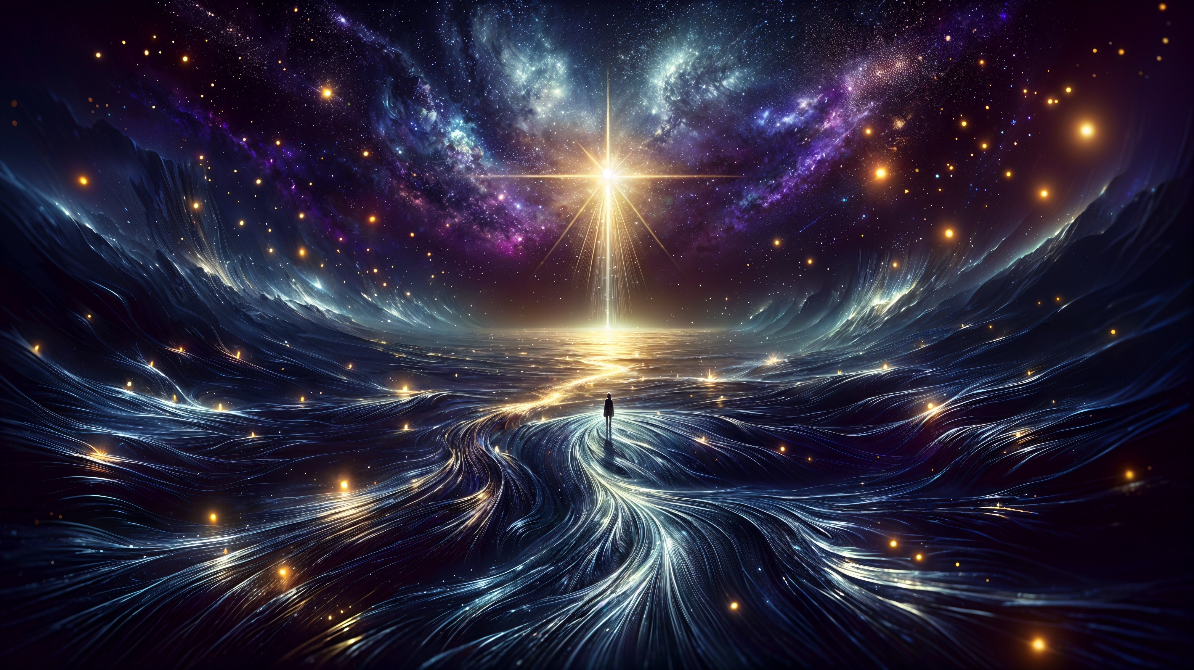 Cosmic Landscape with Vibrant Colors and Stars