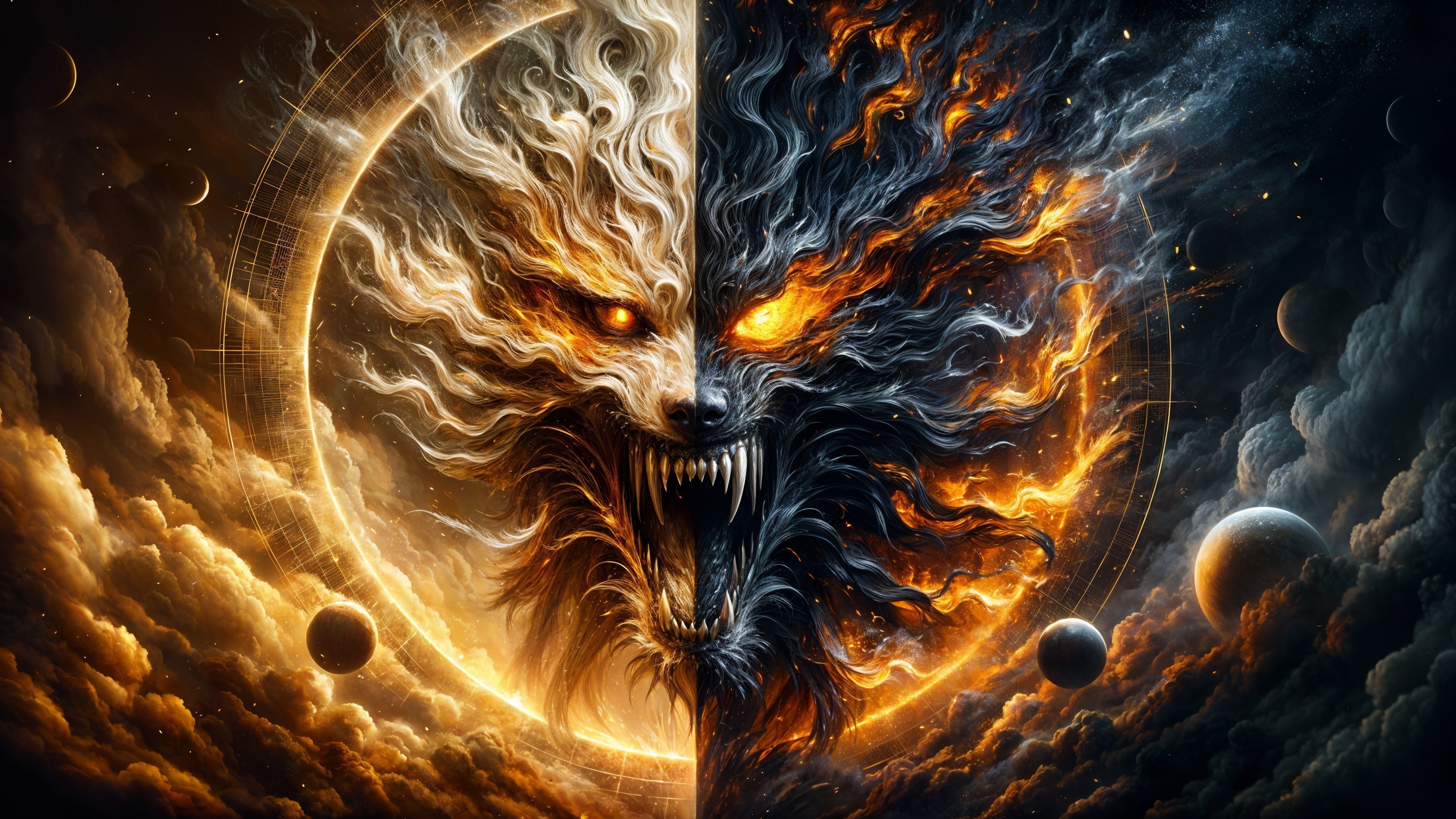 Dramatic Split Scene of Beast's Face in Light and Dark