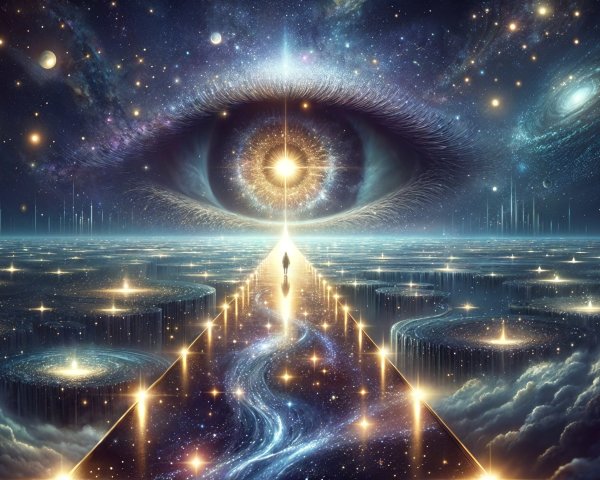 Cosmic Landscape with Ethereal Eye and Stars