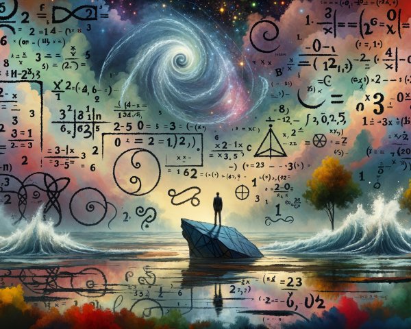 Surreal Landscape with Figure and Cosmic Elements