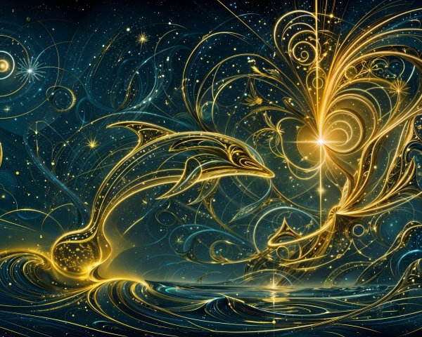 Cosmic Scene with Dolphin and Ethereal Light Elements