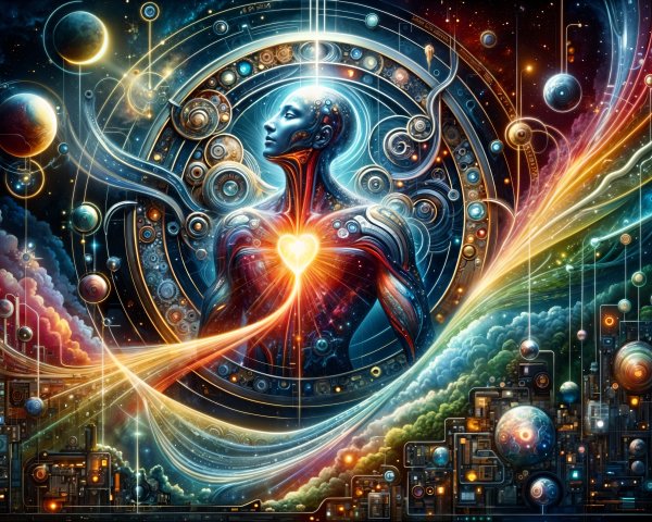 Luminous Figure in a Vibrant Cosmic Landscape