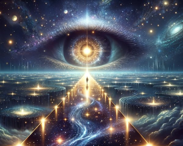 Surreal Cosmic Landscape with Colossal Eye and Stars