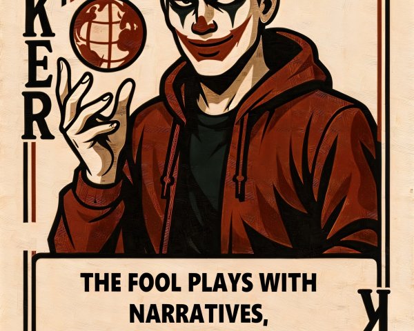 Stylized Joker Character with Playful Aura and Quote