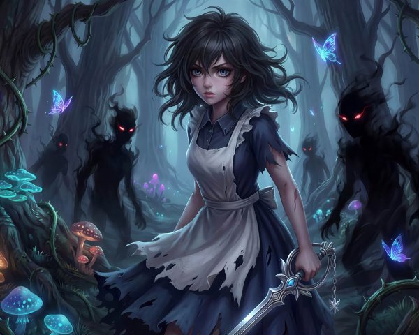 Dramatic Anime-Style Character in Enchanted Forest