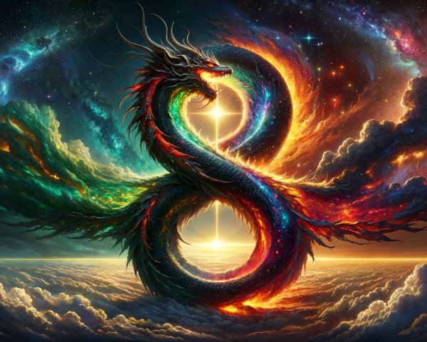 Majestic Dragon with Infinity Symbol in Cosmic Scene